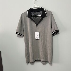Denim & Flower Gray Polo with Black and White Accents
